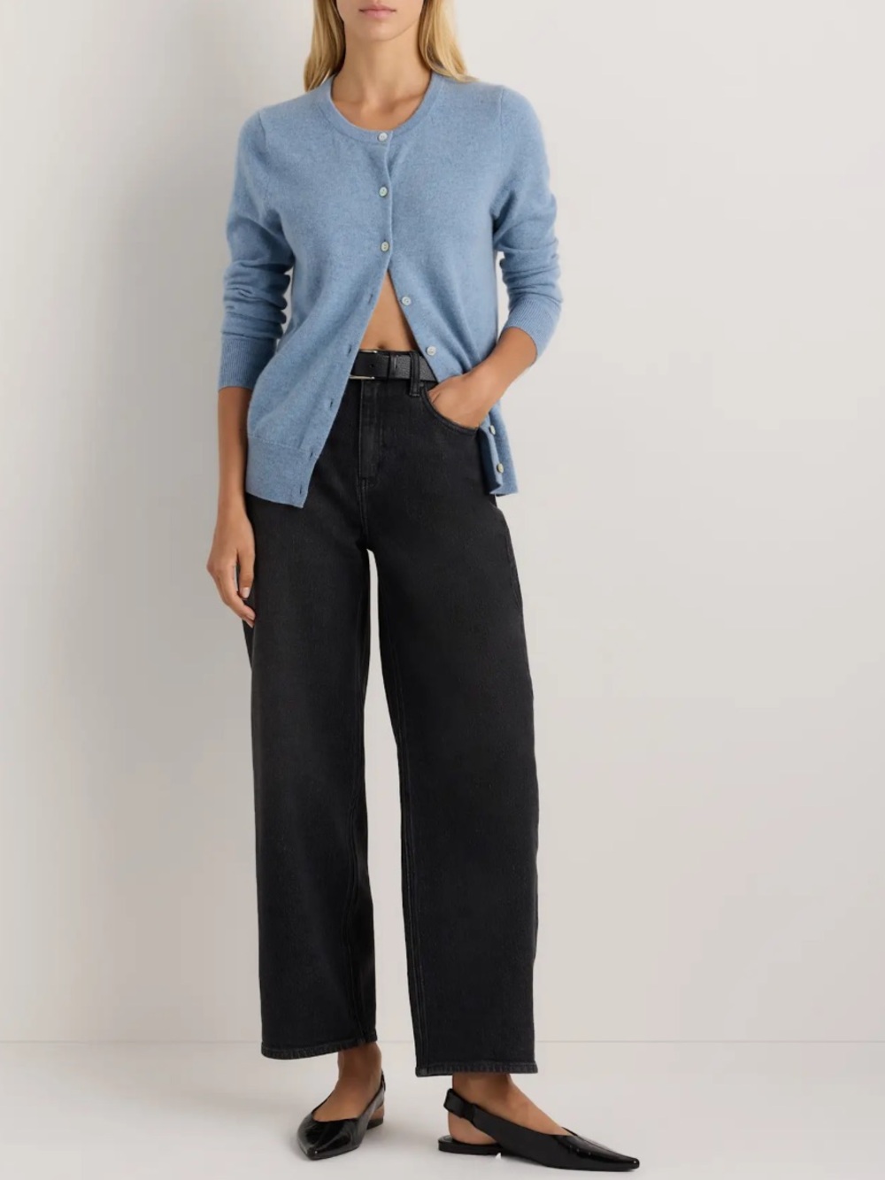 Quince Mongolian Cashmere Cardigan Sweater Faded Denim Blue S Office Luxury Soft